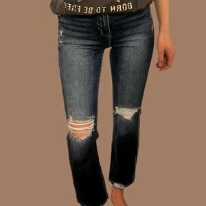 Classic Black Distressed Straight Leg Jeans